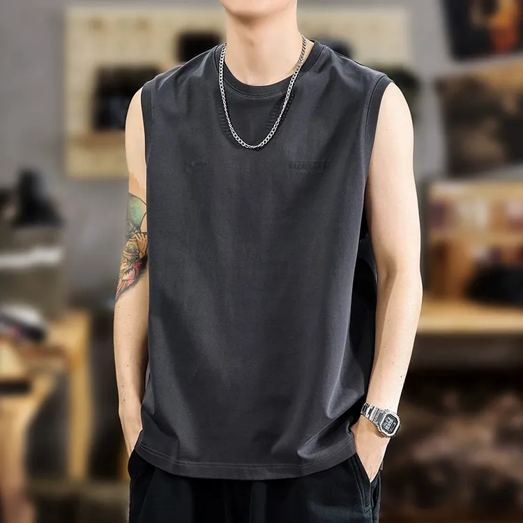 高端美式重磅310g潮牌水洗无袖男士背心夏季新款纯棉休闲运动坎肩