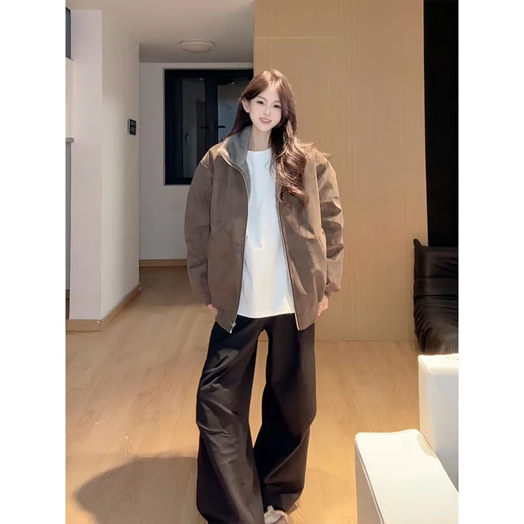 cleanfit仿双色貂座山雕外套男冬季加绒加厚棉衣美式pu皮夹克棉服