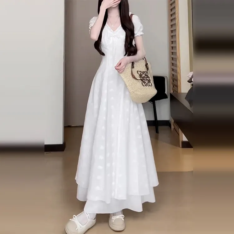 【现货+运补】漂亮白色连衣裙夏季2025新款法式度假长裙3562