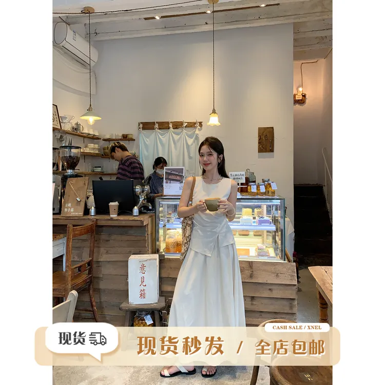 陳文文xenl【栀花清梦】高级感极简气质套装绑带上衣半裙两件套8329