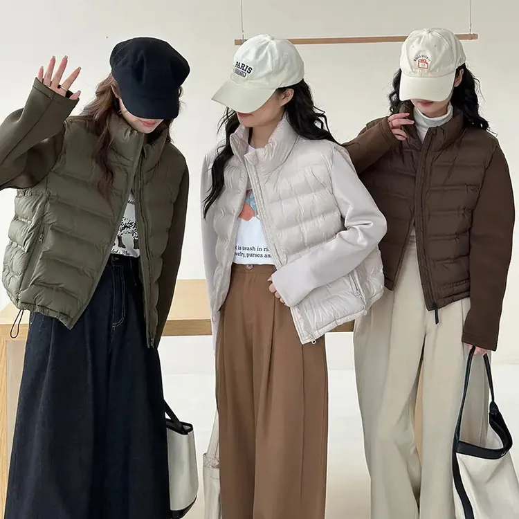 早秋轻薄修身运动棉服女新款拼接袖立领棉衣休闲百搭小个子外套潮