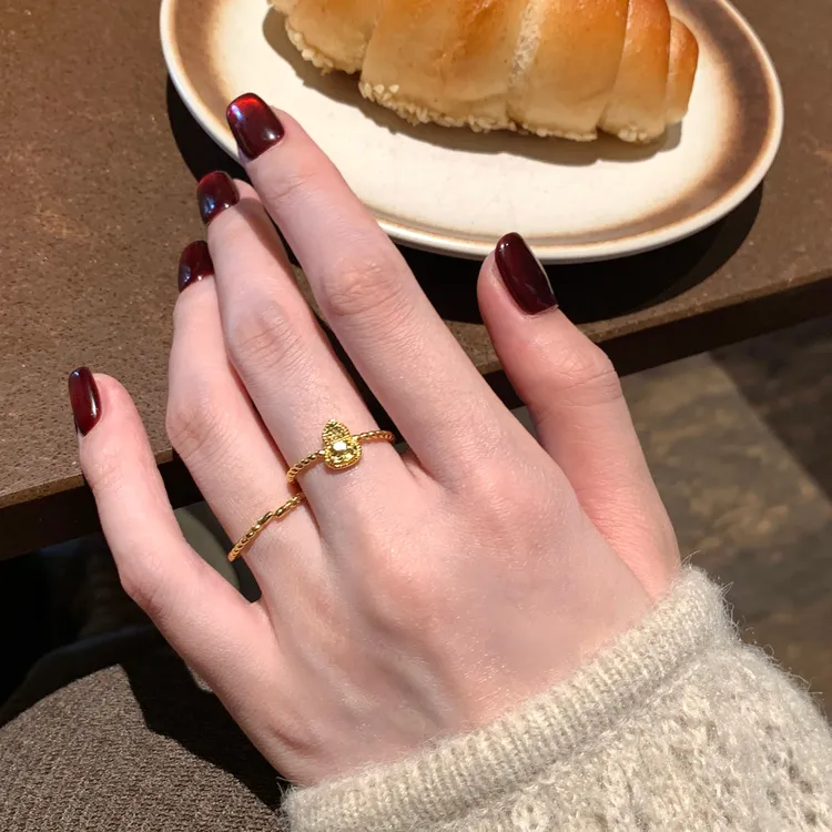 钛钢戒指 新中式碎冰冰葫芦戒指女款复古福禄金色食指戒开口戒指