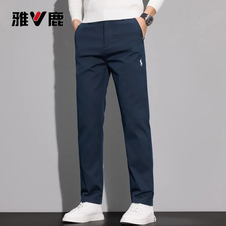 雅鹿男装秋冬新款长绒棉休闲裤男刺绣爆款加绒加厚百搭直筒长裤男
