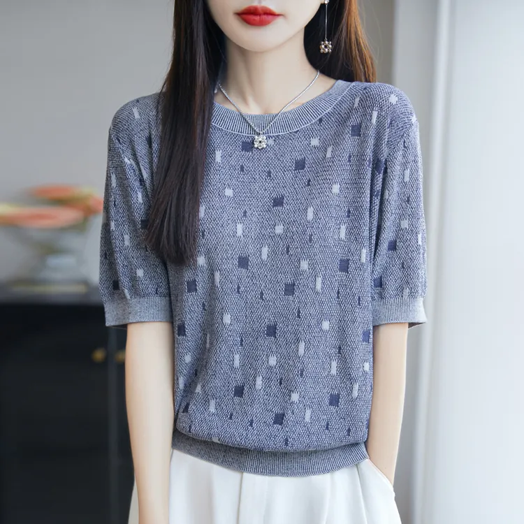 哥弟阿玛施官方夏季新款圆领针织衫时尚百搭显瘦减龄短袖上衣