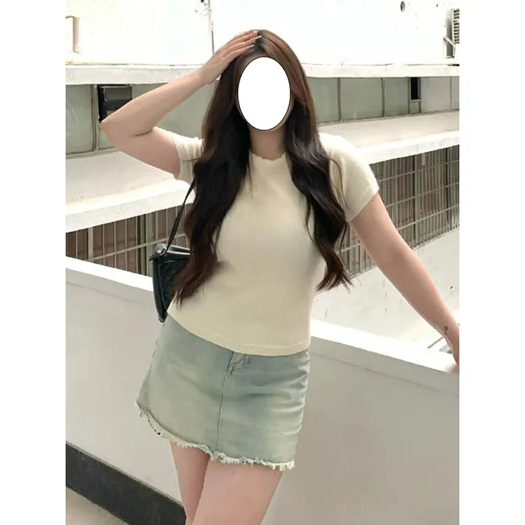 特大码复古毛边牛仔半身裙女夏季新款胖mm高腰显瘦a字包臀短裙子