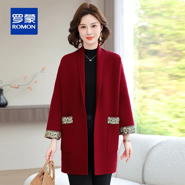 罗蒙妈妈秋装中长款针织外套中老年女春秋开衫上衣喜婆婆婚宴礼服