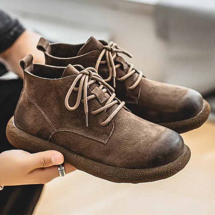 头层牛皮马丁靴男款2025新款冬季真皮高帮鞋加绒英伦中帮工装靴子