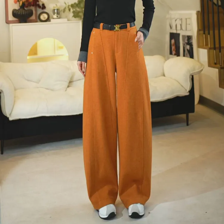 美利奴绵羊毛高级感时髦洋气高腰阔腿裤加厚休闲裤宽松秋冬25888