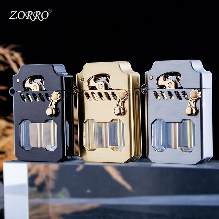 ZORRO佐罗786赛博机甲透明油仓半自动摇臂经典正品打火机彩色