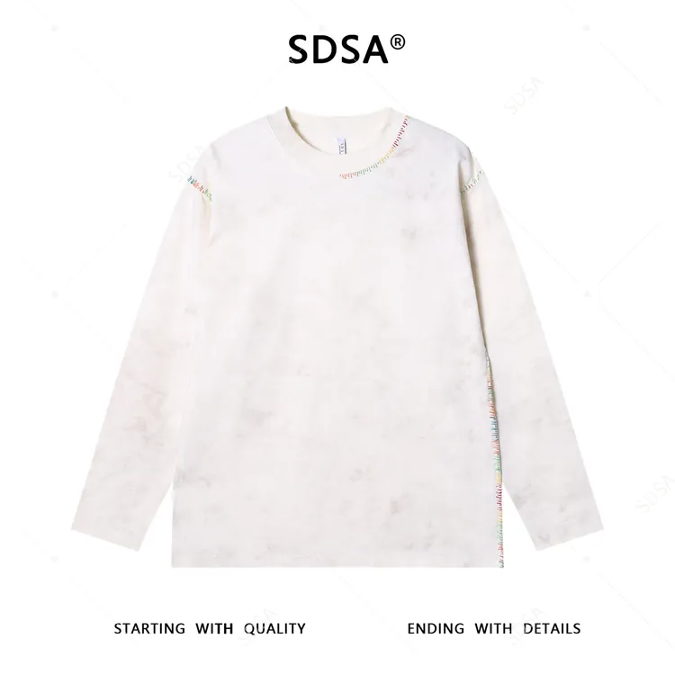 SDSA男士秋冬新款痞帅男装设计师彩色缝线满天星圆领长袖T恤百搭