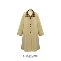 LISI.ZHANG--【长款裥棉大衣】磨毛长款休闲撞格气质加棉风衣外套