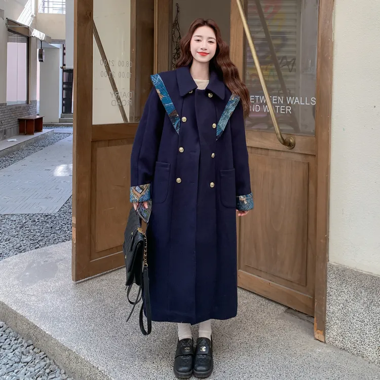 蝴蝶结girl 新中式提花云肩毛呢大衣女秋冬复古长款过膝呢子外套
