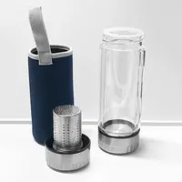 茶水分离杯！双头带盖双层高硼硅玻璃带滤网便携茶水杯E466