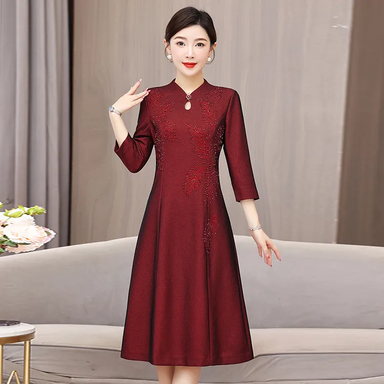 妈妈婚礼礼服秋冬结婚丈母娘穿的衣服喜宴连衣裙喜婆婆旗袍婚宴装