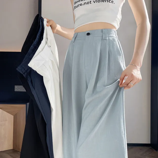 天丝亚麻裤子女夏季薄款2025新款冰丝阔腿裤高腰休闲棉麻山本长裤