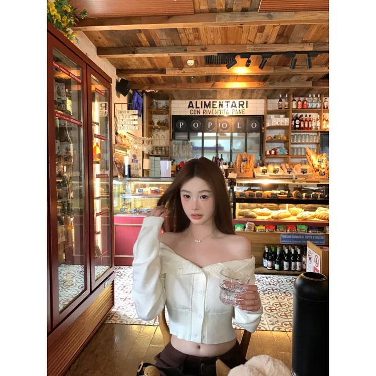 美式辣妹一字肩长袖衬衫上衣女秋季纯欲风高级感高腰休闲牛仔长裤
