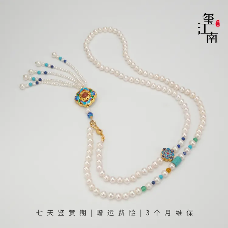 玺江南国风中式1号｜淡水珍珠项链设计款长款毛衣链5～6mm FM008