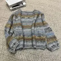 深圳南油白桃美美 欧货扎染彩条圆领长袖针织衫秋冬新款时尚A2974
