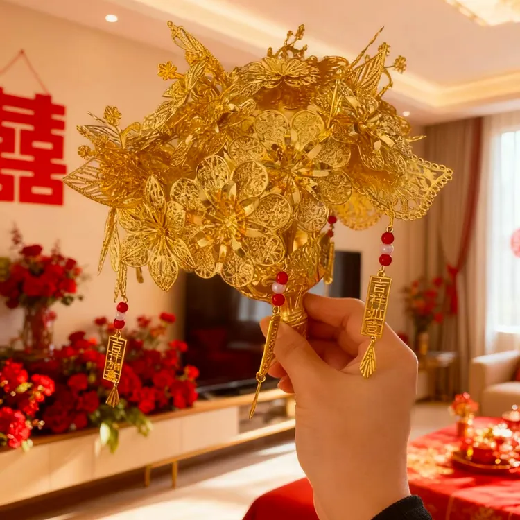 中式婚礼金色手捧花新娘结婚diy材料手工秀禾感出嫁新婚成品