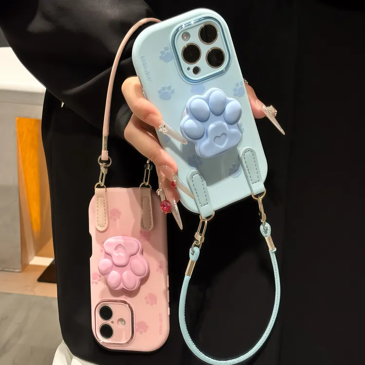 可爱爪子支架挂绳适用苹果17/16手机壳iPhone15小米14vivoppo华为