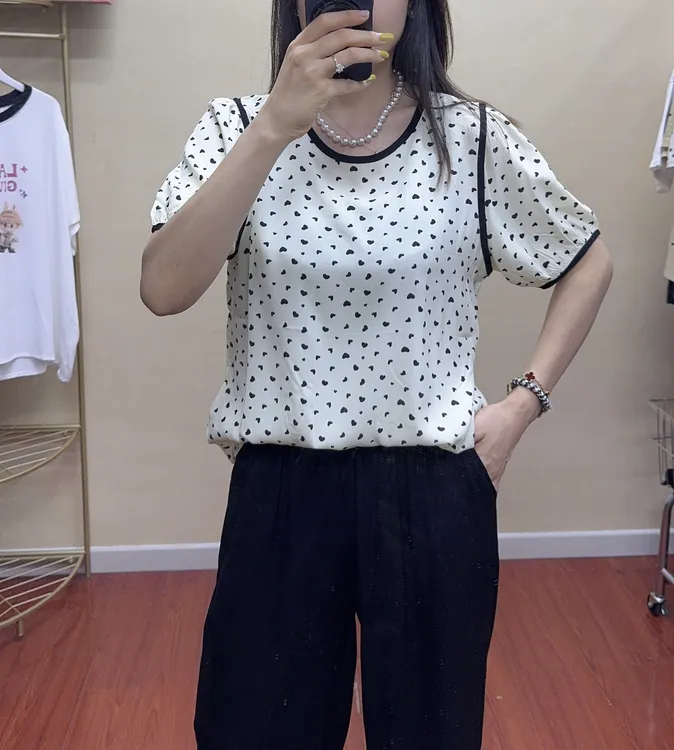 通勤款.棉绸人造棉印花T恤爆款短（不退不换）