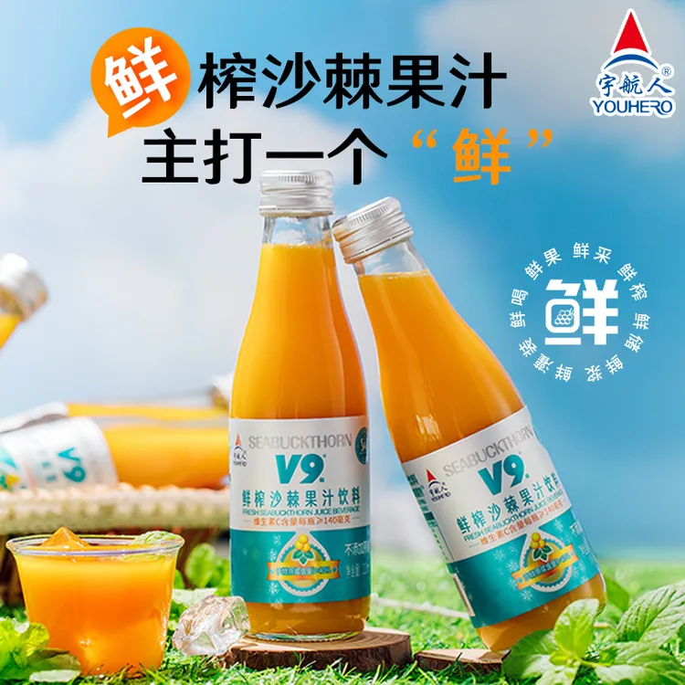 【达人专享】宇航人内蒙古沙棘鲜榨沙棘果汁营养不加蔗糖210ml×10瓶