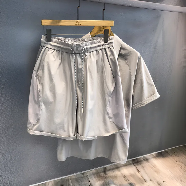 2025夏季新款冰丝短袖套装男士潮牌高级感透气休闲短裤上衣两件套