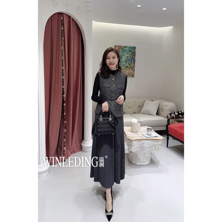 温澜服饰·澜 编织腰带百褶半裙套装女款爆款2025秋冬新款裙40771