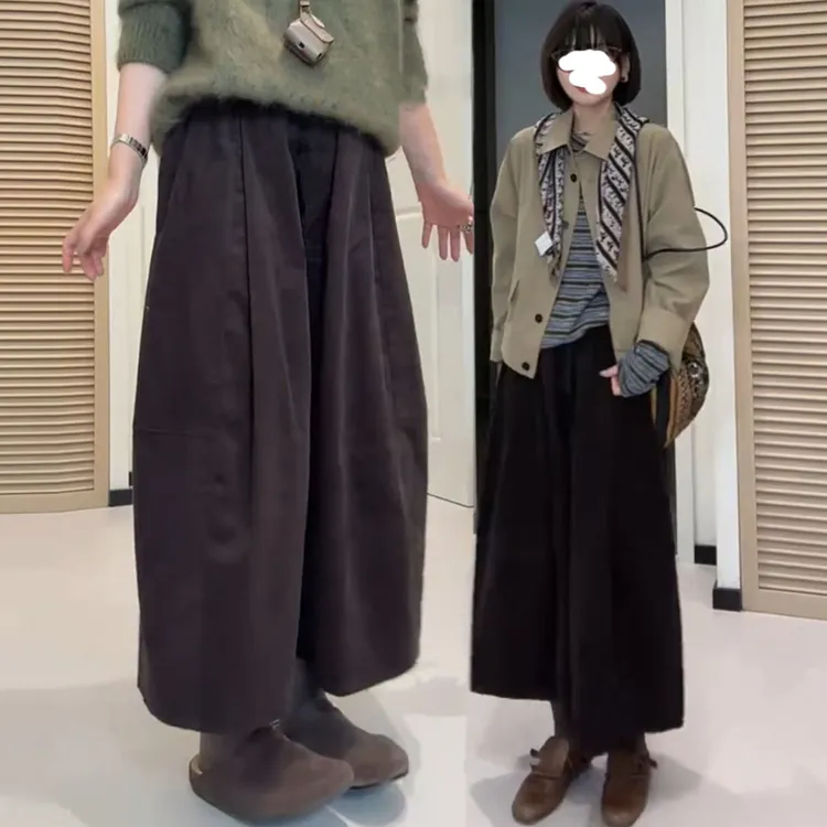 大码小个子垂感灯芯绒八分裤女秋季胖mm高腰遮胯显瘦休闲阔腿裙裤