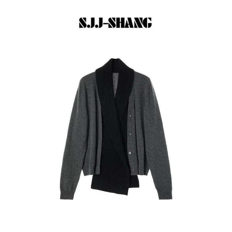 SJJ-SHANG【素秋】解构感围巾拼接高织羊毛混纺外套开衫q135439p