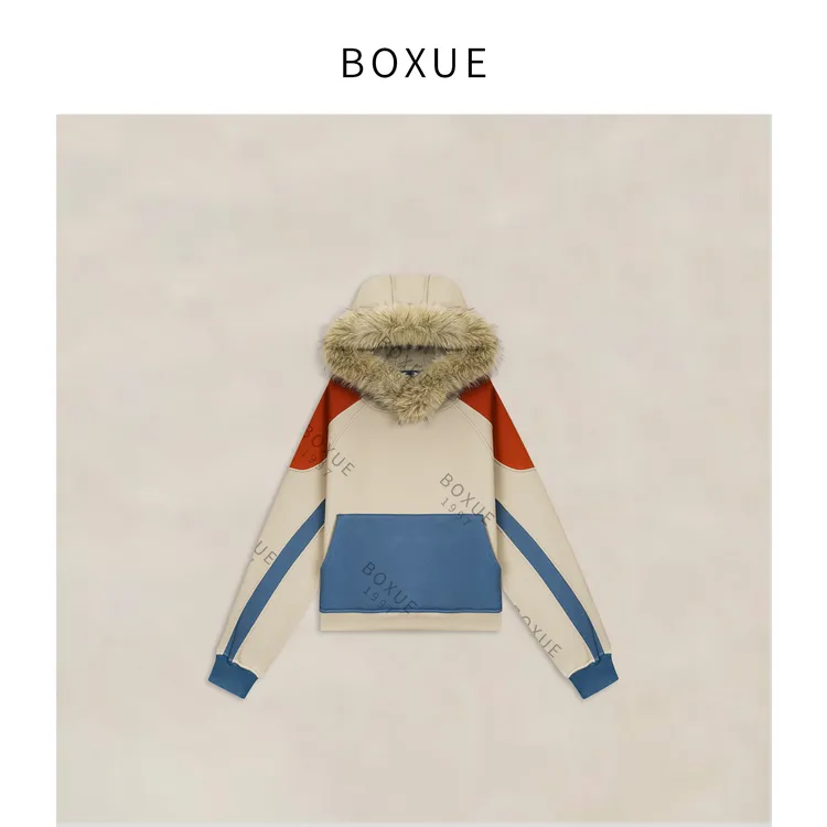 BOXUE“虹光”2025秋冬高级感拼色设计感连帽卫衣#251104WY6290