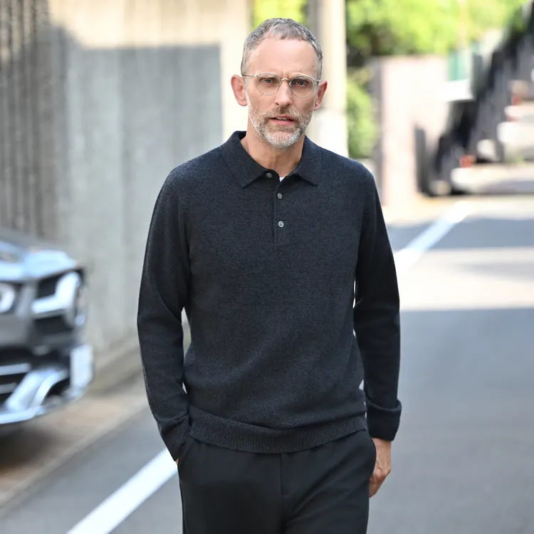 EDOT 羊绒针织衫秋冬季加厚POLO衫男士商务休闲针织羊毛打底衫