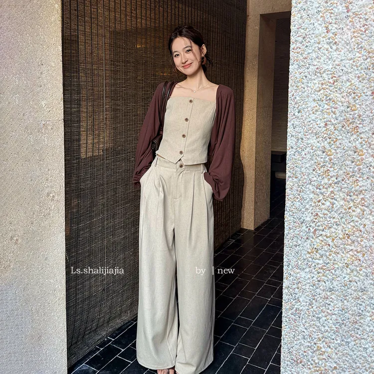 简约大气气质阔腿搭配两件套早秋老钱松弛出游服装女女装