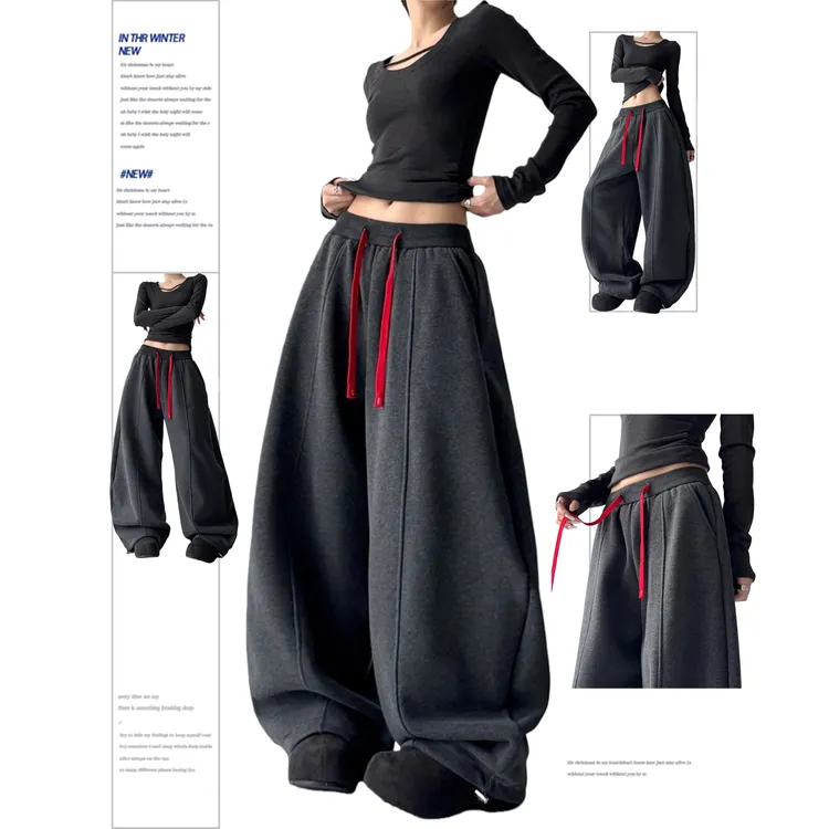 巨好看卫裤女2025秋冬季新款重磅撞色弯刀裤高级感加绒休闲阔腿裤