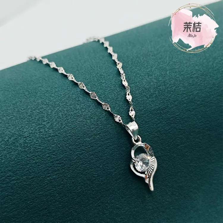 坠链均足银 足银套链 足银太阳花链+单砖足银吊坠时尚大气