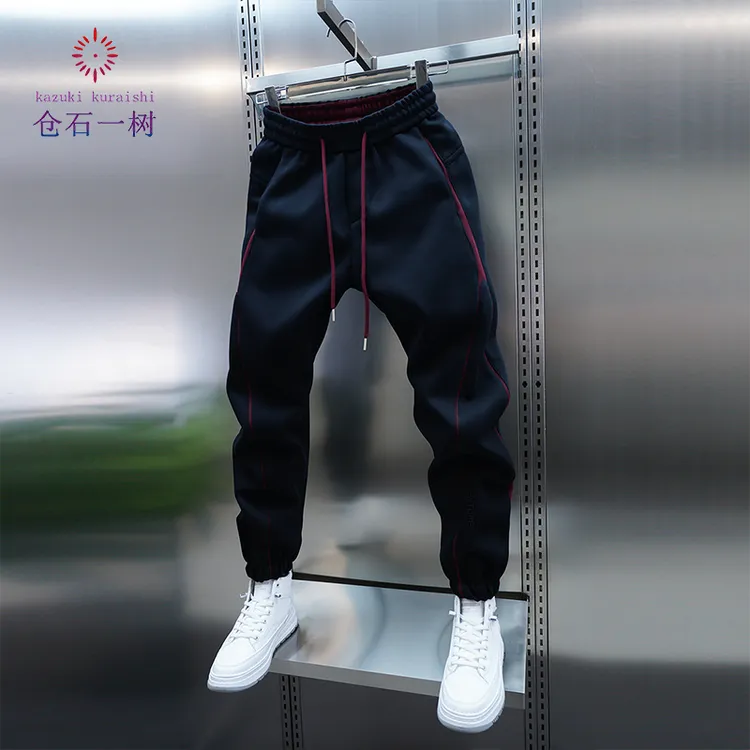 仓石一树男士新款时尚百搭束脚休闲裤纯色潮流加绒松紧腰运动卫裤