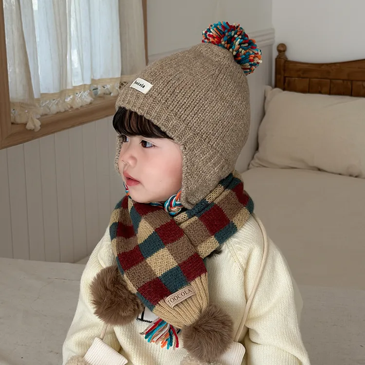 宝宝帽子毛线帽护耳帽加厚保暖秋冬帽子套头帽男女宝户外ins韩系