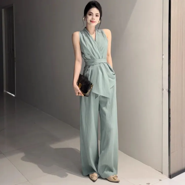 街头风慵懒风气质法式时尚套装阔腿裤设计师夏季高腰显瘦