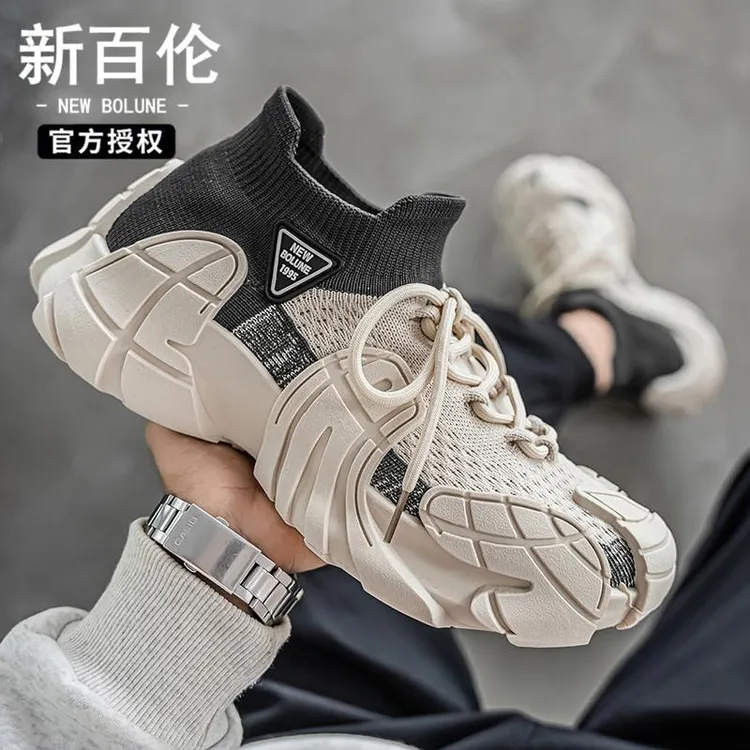 新百伦NEW BOLUNE/鞋子男款夏季透气飞织布鞋男士一脚蹬老爹鞋子