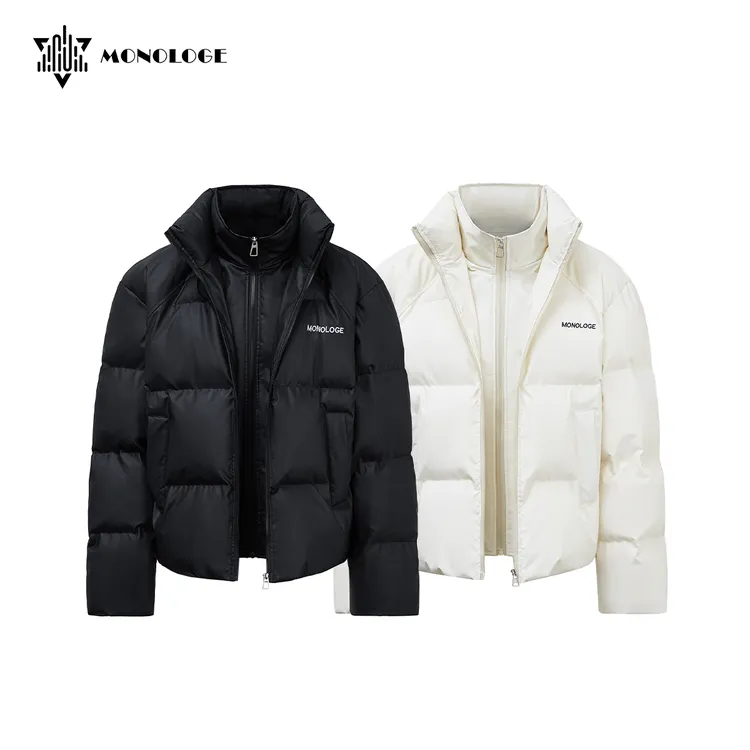 MONOLOGE冬季新品假两件皮外套男宽松保暖棉服高级感痞帅立领夹克