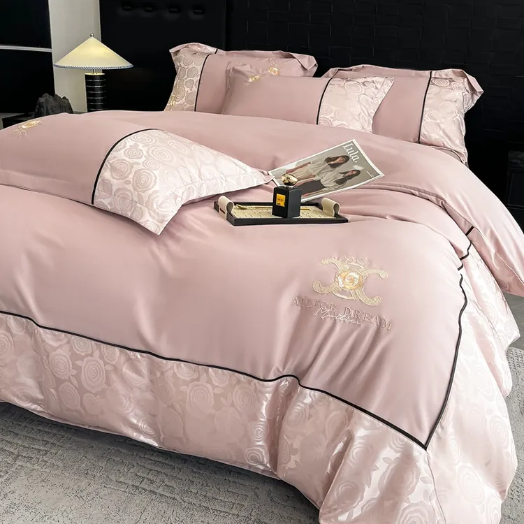 富安娜秋冬新款单被床品套件床笠床品亲肤棉欧式拼接轻奢风四件套