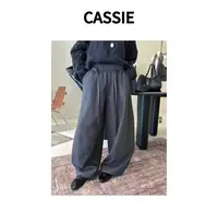 CASSIE松紧腰休闲裤长裤阔腿裤时尚纯色水洗韩版女