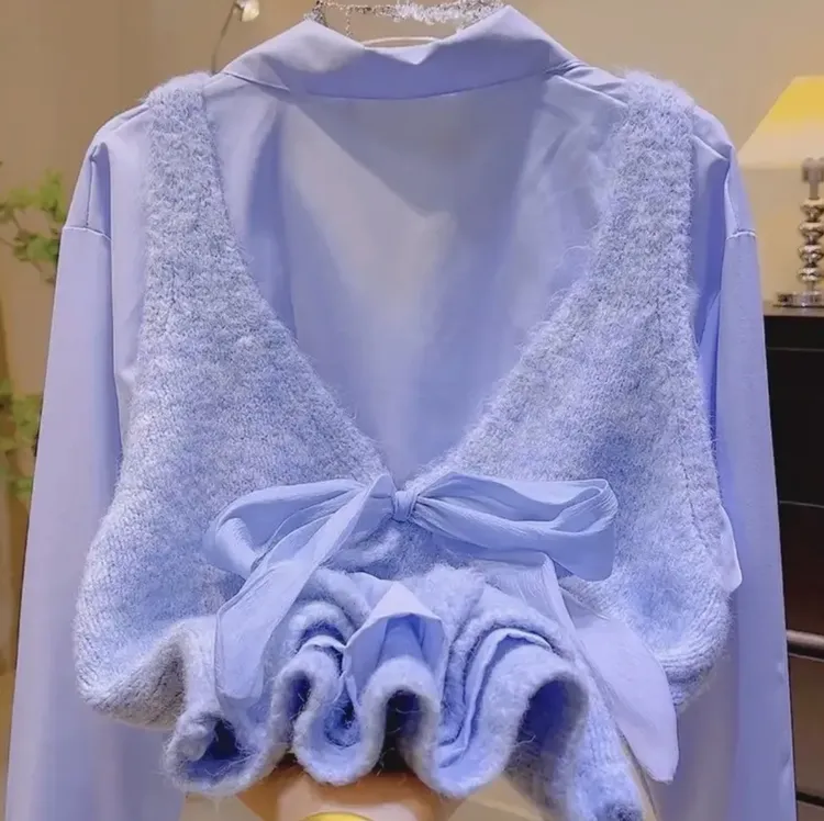 学院风sh88甜美蝴蝶结系带针织马甲背心女2024秋季新款毛衣减龄