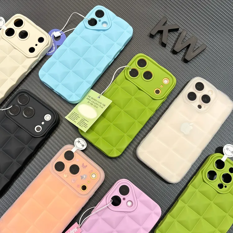 莫兰迪立体格子适用iPhone17/16promax手机壳14潮苹果15/13软套女