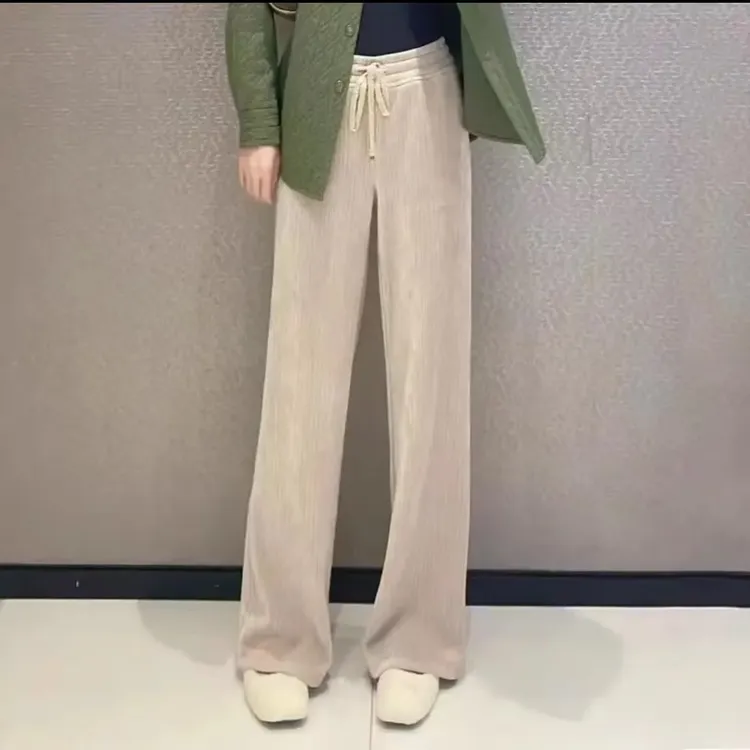 哥弟 新款时尚雪尼尔休闲百搭显瘦垂感松紧老钱风女装1100280