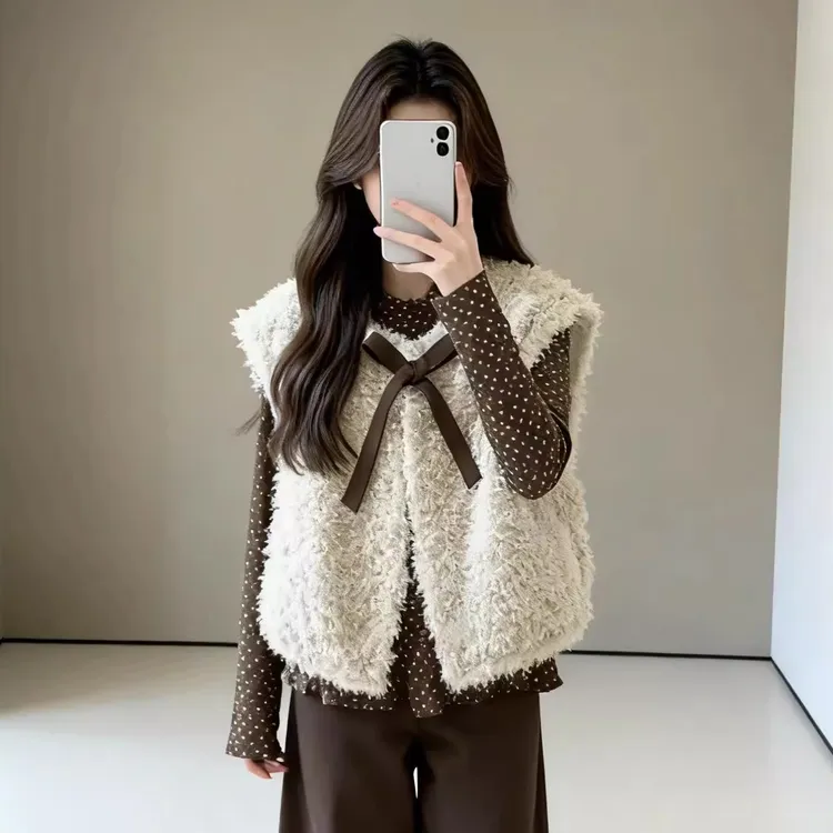 9373大码胖mm秋冬新款韩式小香风马甲质感打底衫减龄保暖两件套女