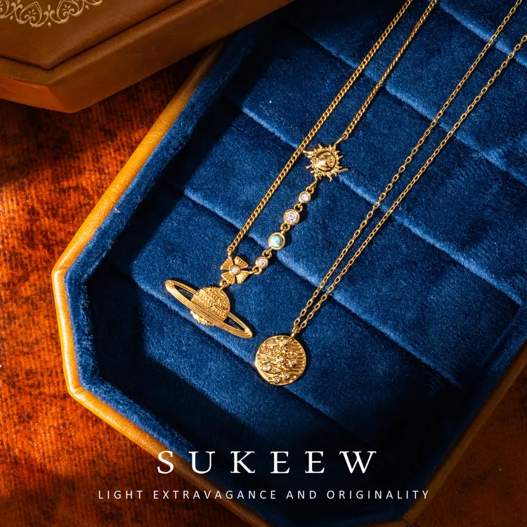 SUKEEW/酥可 镀k金【洛晖】双层复古星球项链253204