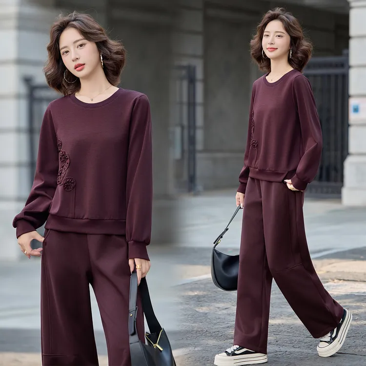 时尚圆领卫衣运动服套装女2025年秋季新款休闲高级感直筒裤两件套