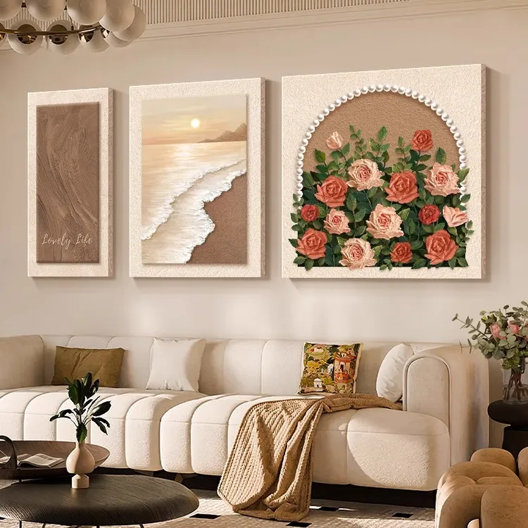 法式玫瑰花卉客厅装饰画小众艺术沙发背景墙挂画高级感壁画