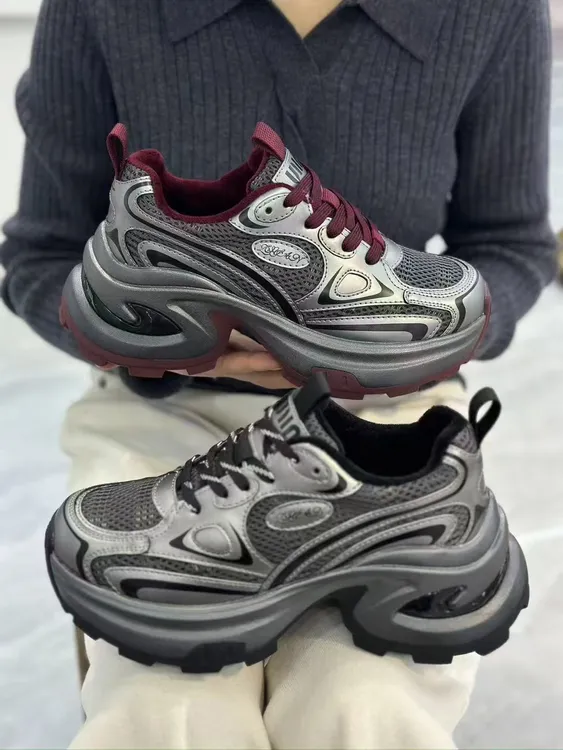 加绒专柜赵露思款老爹鞋时尚女鞋2024冬季真皮网面系带厚底休闲鞋